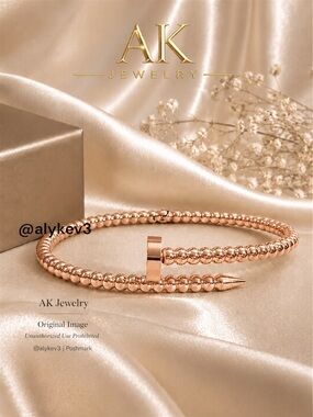 💎LUXURY High End Style Beaded Rose Gold Nail Bracelet Stackable Bangle GP
